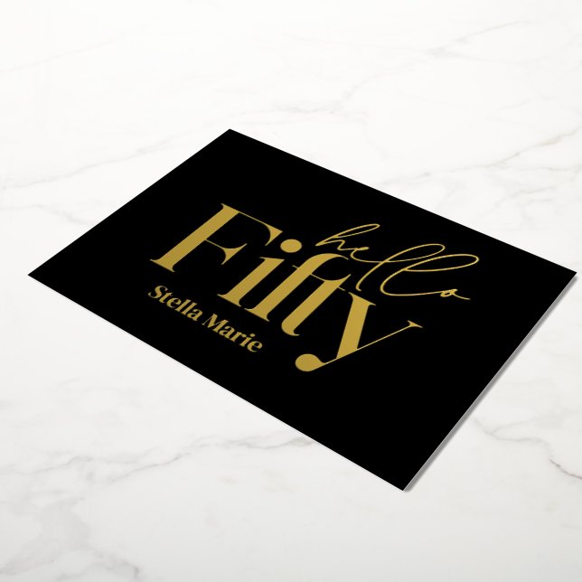 Modern minimal typography simple 50th birthday foil invitation (Rotated)
