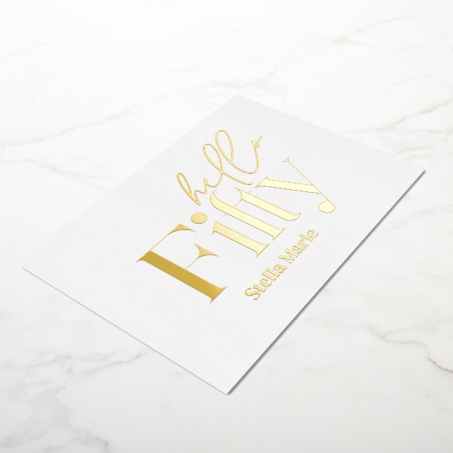 Modern minimal typography simple 50th birthday foil invitation (Rotated)