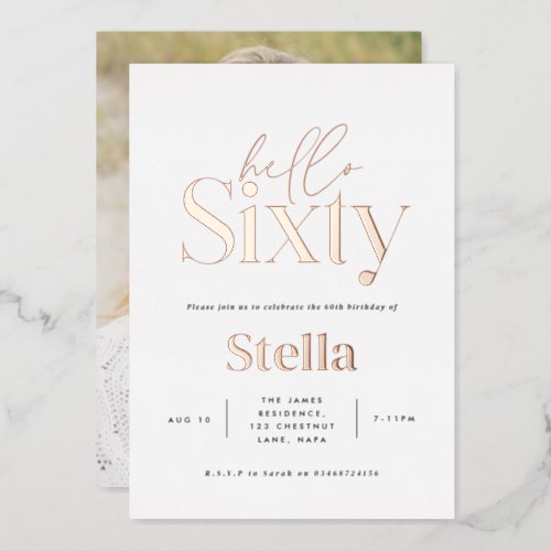 Modern minimal typography simple 60th birthday foil invitation