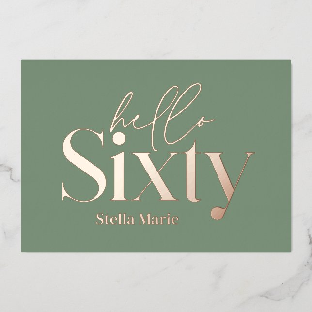 Modern minimal typography simple 60th birthday foil invitation (Front)