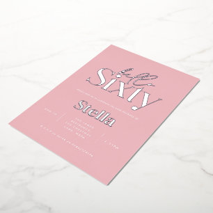 Modern minimal typography simple 60th birthday foil invitation