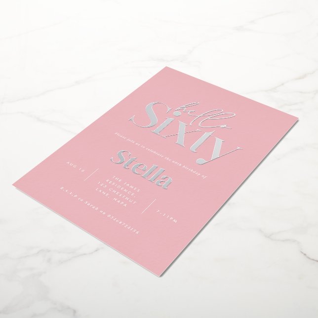 Modern minimal typography simple 60th birthday foil invitation (Rotated)