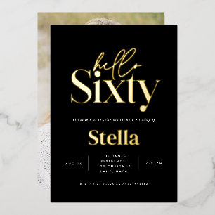 Modern minimal typography simple 60th birthday foil invitation