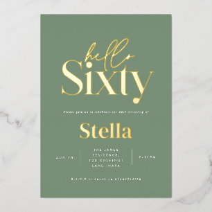 Modern minimal typography simple 60th birthday foil invitation