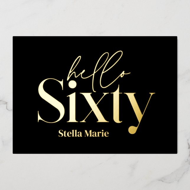 Modern minimal typography simple 60th birthday foil invitation (Front)