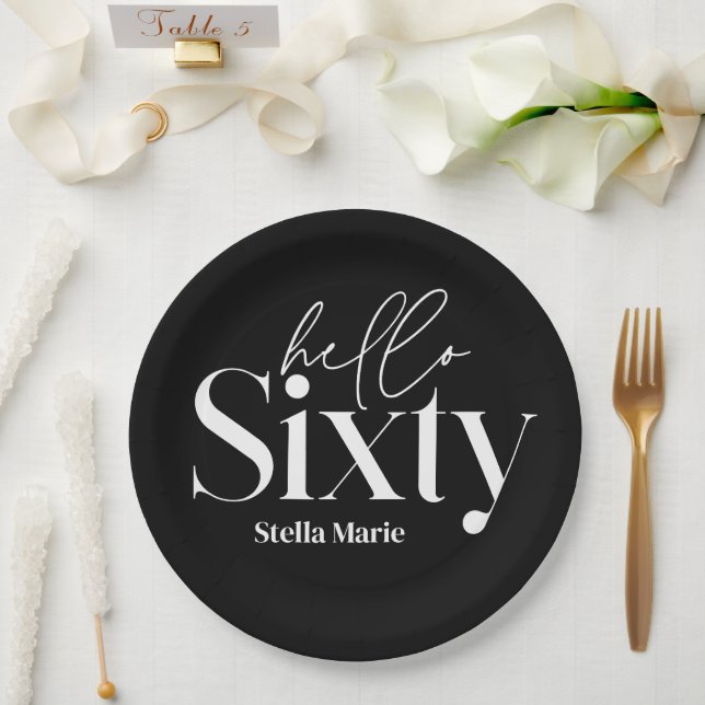 Modern minimal typography simple 60th birthday paper plates (Wedding)