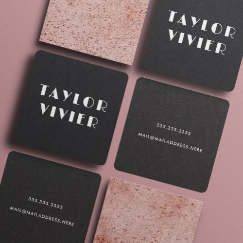 Modern Minimal Typography Solid Black Paper Square Business Card