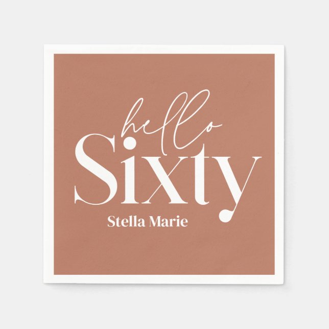 Modern minimal typography terracotta 60th birthday napkins (Front)