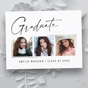 Modern Minimal Unique Ink Script Graduate 3 Photo Postcard