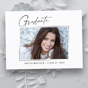 Modern Minimal Unique Ink Script Graduate Photo Postcard