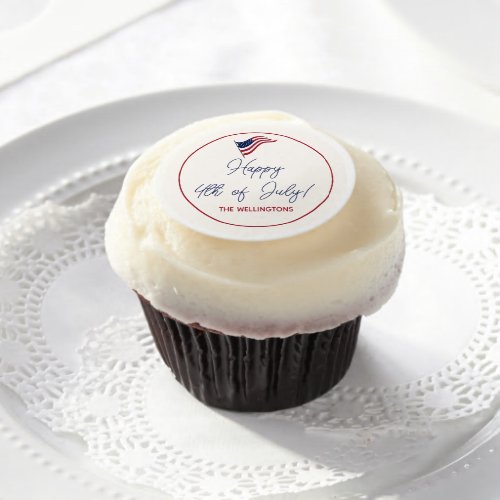 Modern Minimal US Flag 4th of July Party Name Edible Frosting Rounds