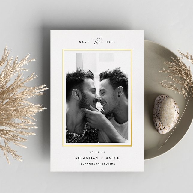 Modern Minimal | Vertical Photo Save the Date Foil Invitation (Creator Uploaded)