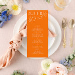 Modern Minimal Vibrant Orange Wedding Dinner Menu<br><div class="desc">Designed to coordinate with for the «Bright» Wedding Invitation Collection. To change details,  click «Details». To move the text or change the size,  font,  or color,  click «Edit using Design Tool». View the collection link on this page to see all of the matching items in this beautiful design.</div>