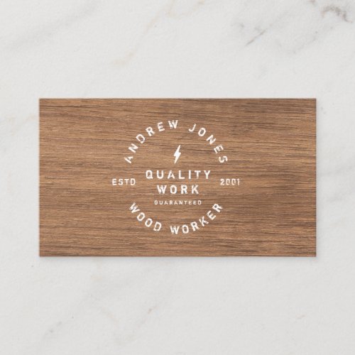 Modern minimal vintage typography rustic dark wood business card