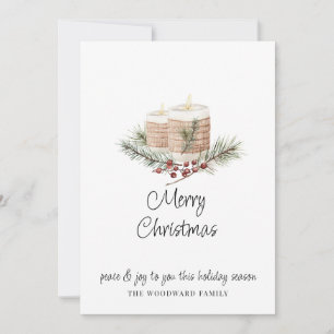 Modern Minimal Watercolor Christmas Candles & Pine Card