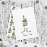 Modern minimal watercolor merry Christmas tree Holiday Card<br><div class="desc">Modern minimal foliage pine tree merry christmas script holiday Christmas card. Hand painted eucalyptus,  minimal foliage and modern rustic rattan wreath give this holiday card a luxurious feel. In classy greens,  browns and grays.</div>