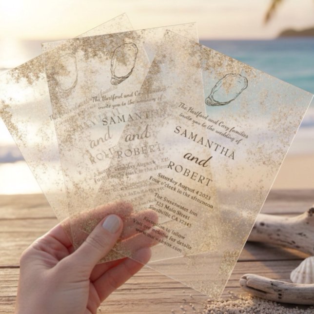 Modern Minimal Watercolor Oyster Beach Wedding Acrylic Invitations (Creator Uploaded)