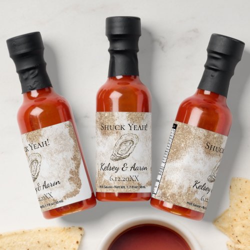 Modern Minimal Watercolor Oyster Beach Wedding Hot Sauces