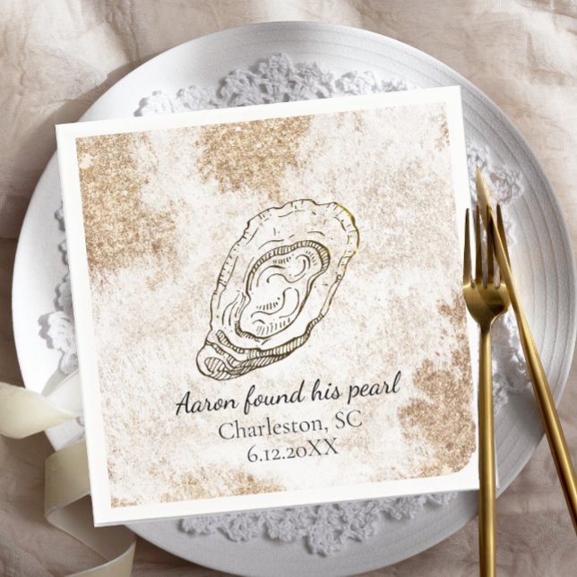 Modern Minimal Watercolor Oyster Beach Wedding Napkins (Creator Uploaded)