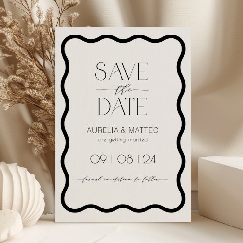 Modern Minimal Wavy Scallop Border Save the Date Invitation