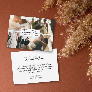 Modern Minimal Wedding 4 Photo Collage Thank You Note Card