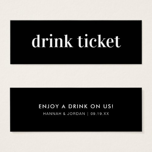 Modern Minimal  Wedding Bar Drink Ticket