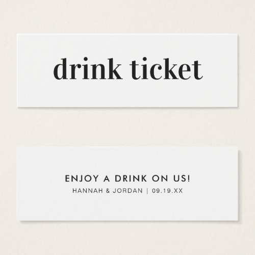 Modern Minimal  Wedding Bar Drink Ticket