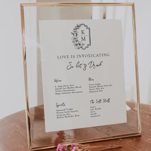 Modern Minimal  Wedding Bar Menu Poster