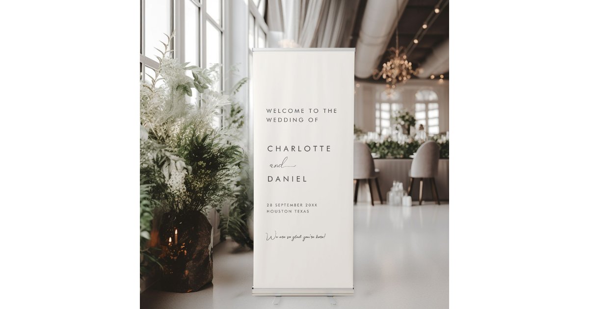 Modern, Minimal Wedding, Beige Retractable Banner | Zazzle