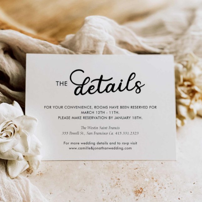 Modern Minimal Wedding Details Enclosure Card (Modern Wedding Details Card)