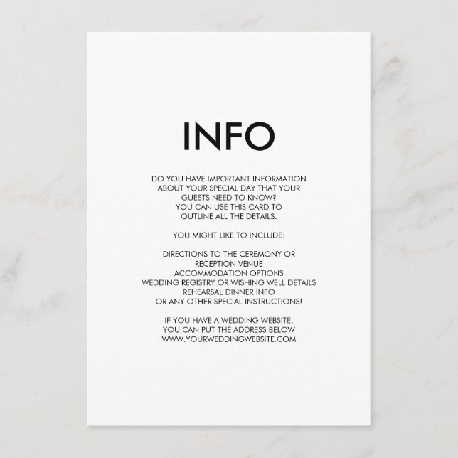Modern minimal wedding details/information card (Front)