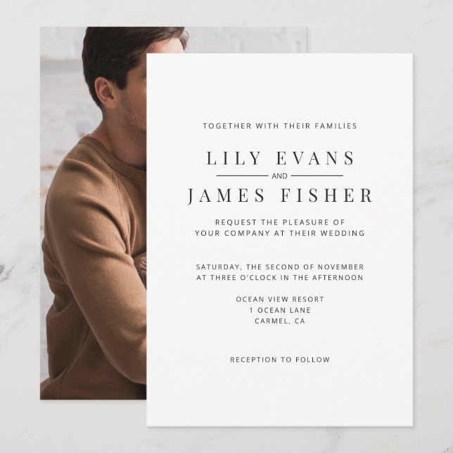 Modern Minimal Wedding Invitation Photo on Back (Front/Back)
