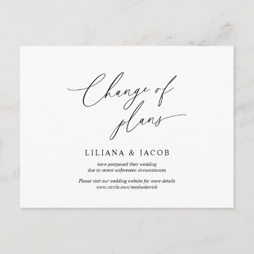 Modern minimal Wedding invitation Rescheduled Postcard