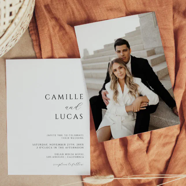 Modern Minimal Wedding Invitation With Photo Zazzle