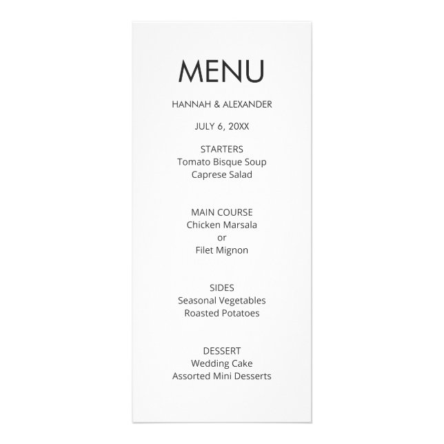 Modern Minimal Wedding Menu - Easy Edit (Front)