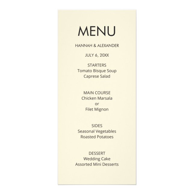 Modern Minimal Wedding Menu - Easy Edit (Front)