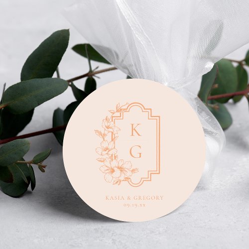 Modern Minimal  Wedding Monogram Classic Round Sticker