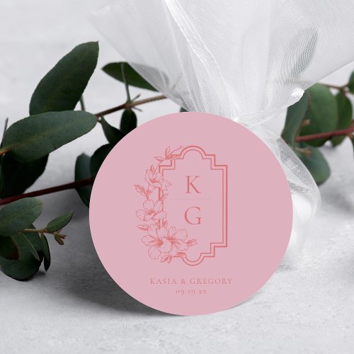 Modern Minimal  Wedding Monogram Classic Round Sticker