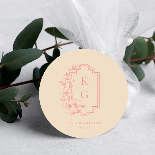 Modern Minimal  Wedding Monogram Classic Round Sticker