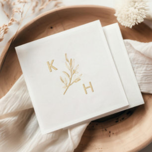 Modern Minimal Wedding Monogram Greenery Leaves Foil Napkins