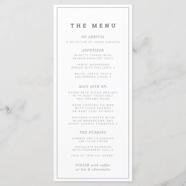 Modern minimal wedding or event custom mono menu | Zazzle