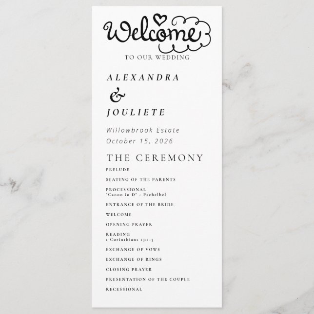 Modern Minimal Wedding Program Order Of Events (Front)