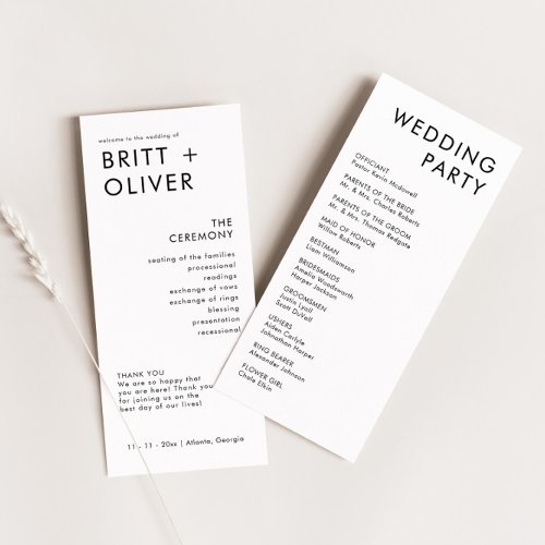 Modern Minimal Wedding Program Order Of Events