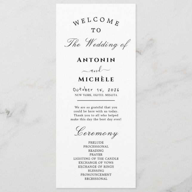 Modern Minimal Wedding Program Order Of Events (Front)