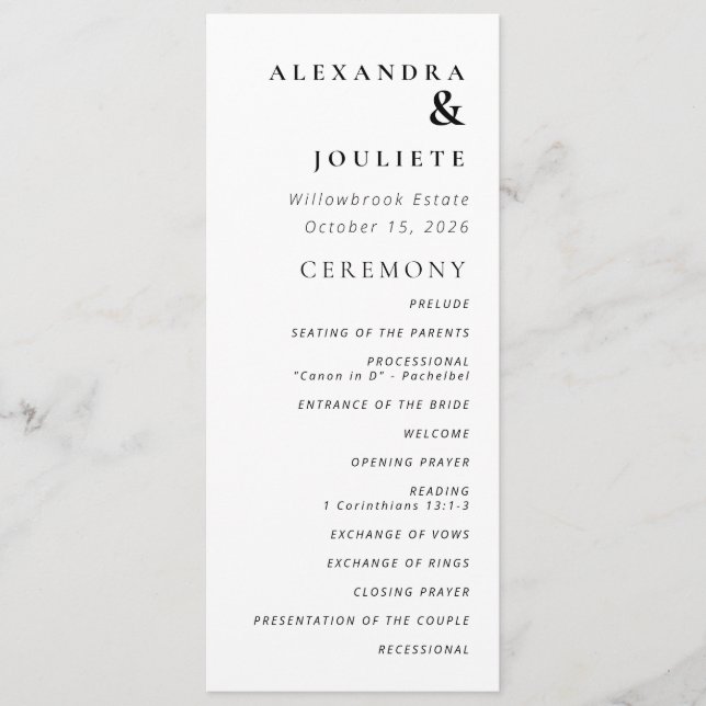 Modern Minimal Wedding Program Order Of Events (Front)