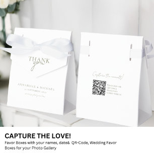 Modern, Minimal, Wedding QR Code Photo Sharing Favor Boxes