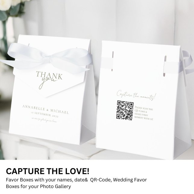 Modern, Minimal, Wedding QR Code Photo Sharing Favor Boxes (Modern, Minimal, Wedding QR Code Photo Sharing Favor Boxes with your names and date.)