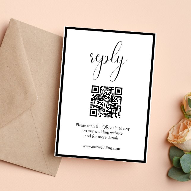 Modern Minimal Wedding QR Code Respond RSVP Card (Modern minimal QR code RSVP card makes guest responses quick and effortless for weddings)