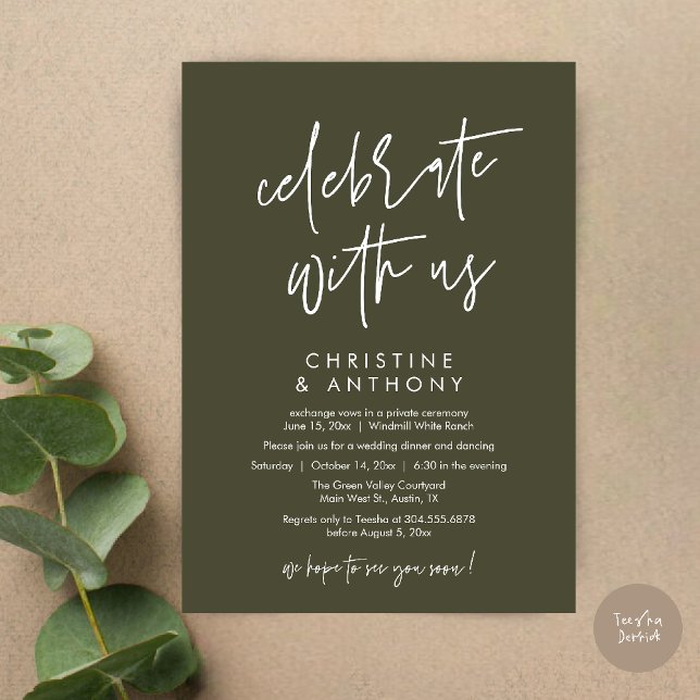 Modern Minimal Wedding Reception Dinner Invitation (Modern Minimal Wedding Reception Dinner Lunch Brunch Invitation Card in Olive green)