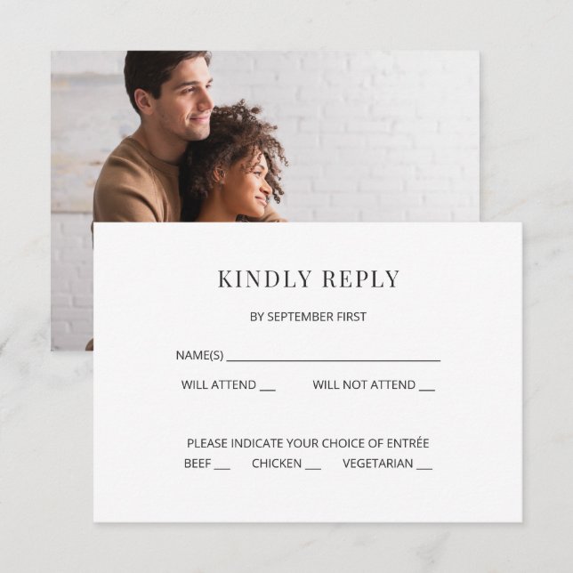 Modern Minimal Wedding RSVP Card Photo on Back (Front/Back)